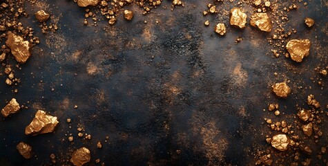 Gold nuggets on a background, top view, high resolution.