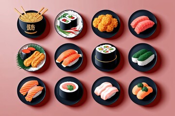 3D Japanese Cuisine Icons Collection Ramen Noodles Sashimi Tempura Sushi and More