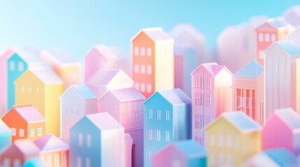 3D Isometric of a building with a soft colors