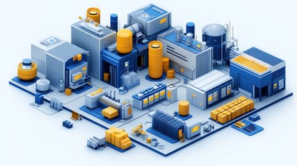 Fototapeta premium Isometric Illustration of a Modern Industrial Factory Complex