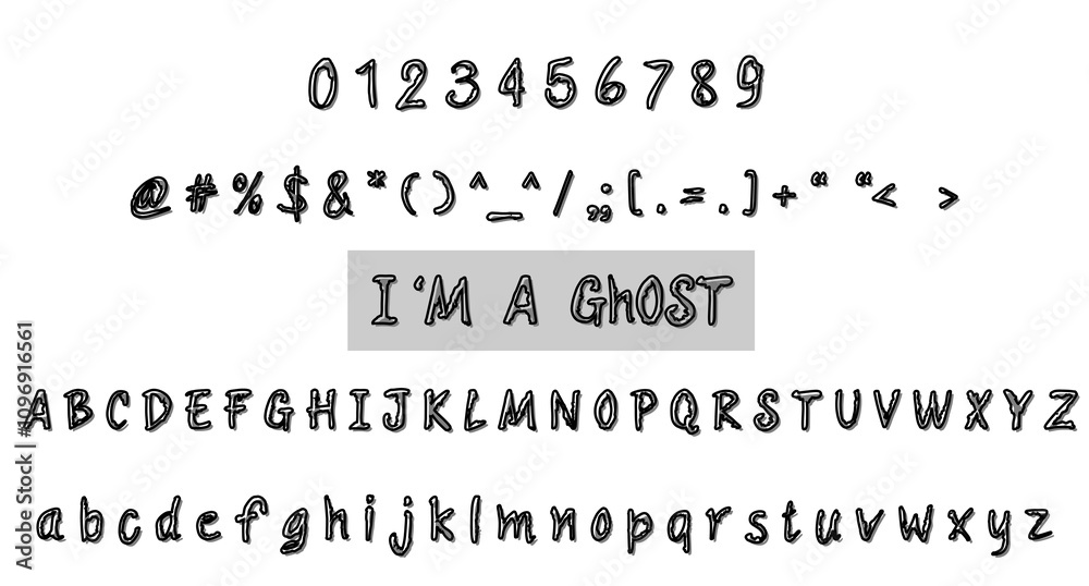 Fototapete alphabet letters font set. flow font with trendy letters thin, bold, uppercase, lowercase and number