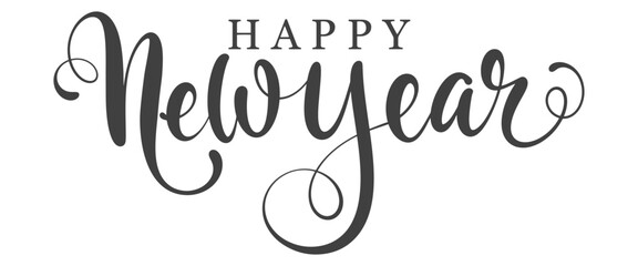 Handwritten textured brush ink lettering of Happy New Year on transparent background. Vector eps