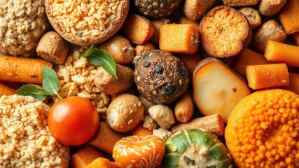A close-up image of a variety of foods with contrasting textures, showcasing the diversity of a texture diet, nutrition, smooth