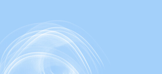 Light Blue Bakground with Blurry White Lines of Half Circle Shape. Simple Trendy Layout with Glowing White Lines and Copy Space. Modern Abstract Template Perfect For A Banner. 