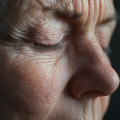Photorealistic close-up of an adult's face showing detailed skin texture