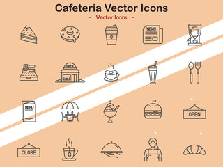 Icons representing cafeteria items and dining themes in vector style