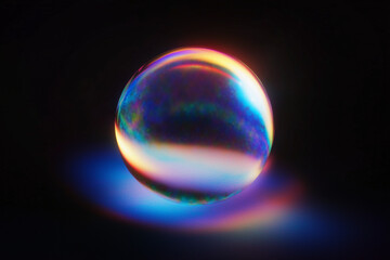a spherical rainbow aura ball floating in a dark room