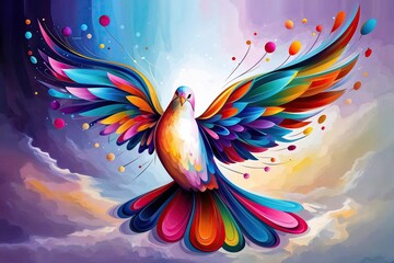 Obraz premium Vibrant Abstract Dove Art Reflecting Faith and Devotion in Contemporary Design