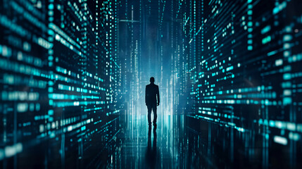 Big data modern computing concept with businessman.