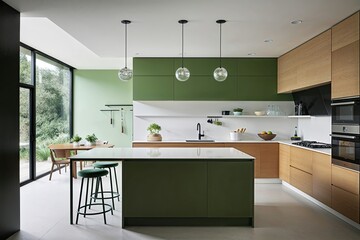 Modern Kitchen Design Emphasizing Minimalist Green Aesthetics