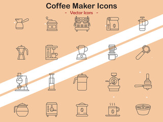 Icons representing coffee makers and brewing equipment in vector style