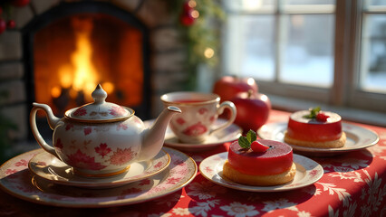 Fototapeta premium Plum-Marzipan Pastry Delight in a Winter Wonderland
