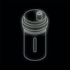White glowing neon line water filter cartridge icon isolated on black background. Vector illustration