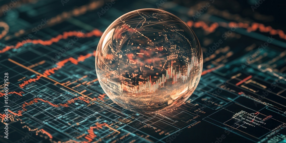 Poster a glowing orb rests on a digital financial graph, symbolizing data analysis and market trends in a m