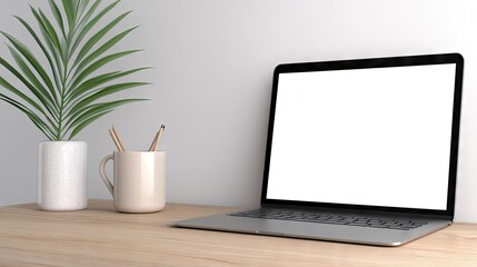 Modern office workspace with laptop and minimalistic decor for creative projects