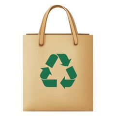A simple tote bag featuring a green recycling symbol, promoting eco-friendliness and sustainability.