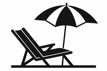 Beach chair silhouette vector, Beach umbrella and chair icon vector illustration