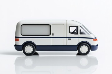 Side view of minimalist toy van on white background