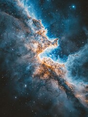 Celestial Stream: A Cosmic Dance of Light and Dust - Starry blue sky, cosmic dust, nebula, galaxy, space exploration.  Vast, vibrant, and mysterious.