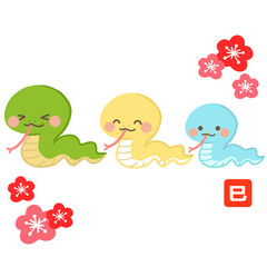 巳年の年賀状素材　三匹のかわいいへび ラインなし