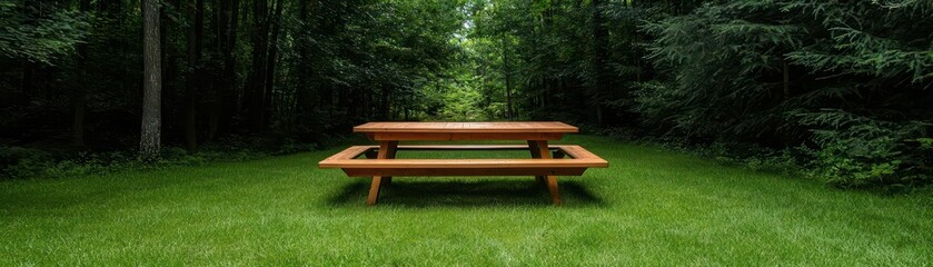 Fototapeta premium woodwork and carpentry concept. A custom picnic table with detachable benches, tailored for outdoor family gatherings