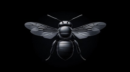 3D Rendered Black Bee on Black Background