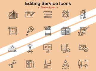 Icons representing editing and media services in vector style