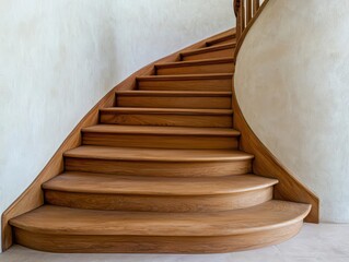 Naklejka premium woodwork and carpentry concept. A custom-built wooden staircase with unique, curved steps and hand-carved balusters for a one-of-a-kind look