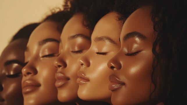 Diverse Group of Ethnic Women Smiling with Closed Eyes in Harmony