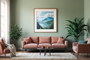 Cozy Sofa and Artwork Frame Mockup in a Serene Room Setting