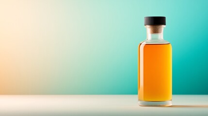 bottle of amber liquid on colorful background