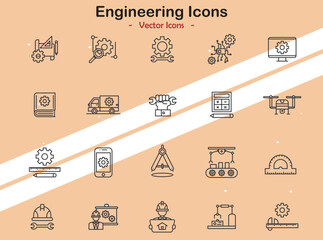 Icons representing engineering and technical themes in vector style
