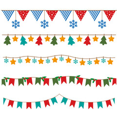 Horizontal flags pattern or garland set for Christmas of New Year design