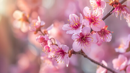 Obraz premium Blossoming cherry trees in spring, spring background.
