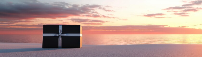 Minimalist black envelope with silver ribbon soft lighting creating a sleek and stylish gift concept for premium occasions