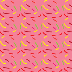 Donut, sweet confetti background. Sweet cake, donut confetti texture, seamless pattern. Colorful candy topping seamless background wallpaper. Vector illustration