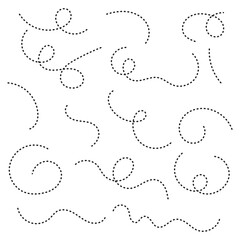 Dot lines, doodle dash pointers. Hand drawn curve abstract lines. Dot vector circle elements, curve elements. Vector icons