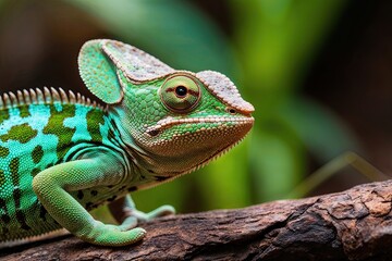 Obraz premium Closeup of a Vivid Forest Green Chameleon in Wildlife