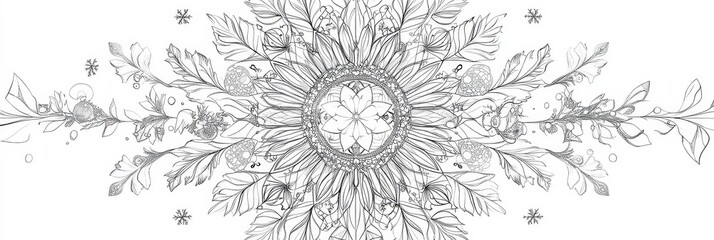 Intricate Christmas Mandala Line Art Design - Elegant Christmas mandala, intricate line art, floral design, winter snowflake, holiday celebration.