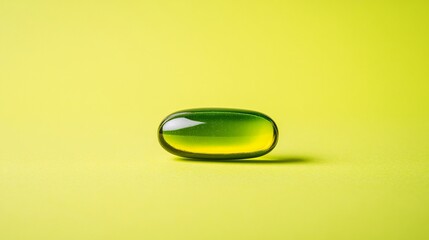 Green translucent capsule on vibrant yellow background