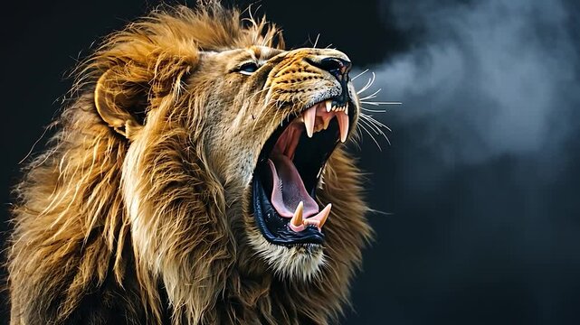 An African lion roars to show it is fierce and strong. generative ai