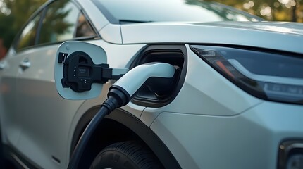 Fototapeta premium Electric vehicles must be charged at dedicated charging stations. These charging stations use electricity to charge your car battery. You can find charging stations in parking lots and other places.