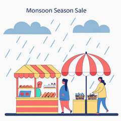 umbrellas Monsoon season sale realistic design illustration