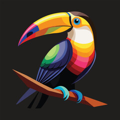 Fototapeta premium Colorful toucan bird vector illustration, vibrant tropical parrot on a branch, exotic wildlife animal graphic in EPS format for summer designs