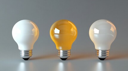 Three Light Bulbs: Two White, One Yellow, Idea Concept