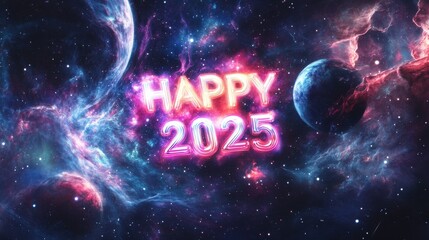 Happy New Year 2025 Celebrating the Future with Cosmic Wonders and Bright Lights