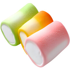 Obraz premium Colorful marshmallow rolls in pastel shades displayed on a white background