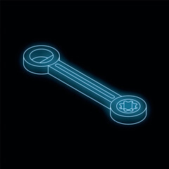 Glowing neon line isometric wrench or spanner icon isolated on black background