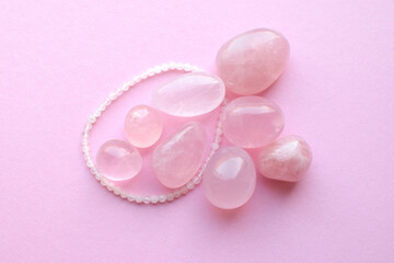 Pink Healing Chakras Rose Quartz Crystals. Rose Quartz Bead Bracelet. Real Semi Precious Stones Healing Crystals