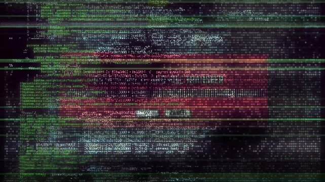 Computer Virus, virtual cyber space Malware, cybersecurity, hack, cyberattack, screen warning Hackers program code Screen Code - Glitch Effect. Screen Code, Error System Failure Emergency Error 4K 3D